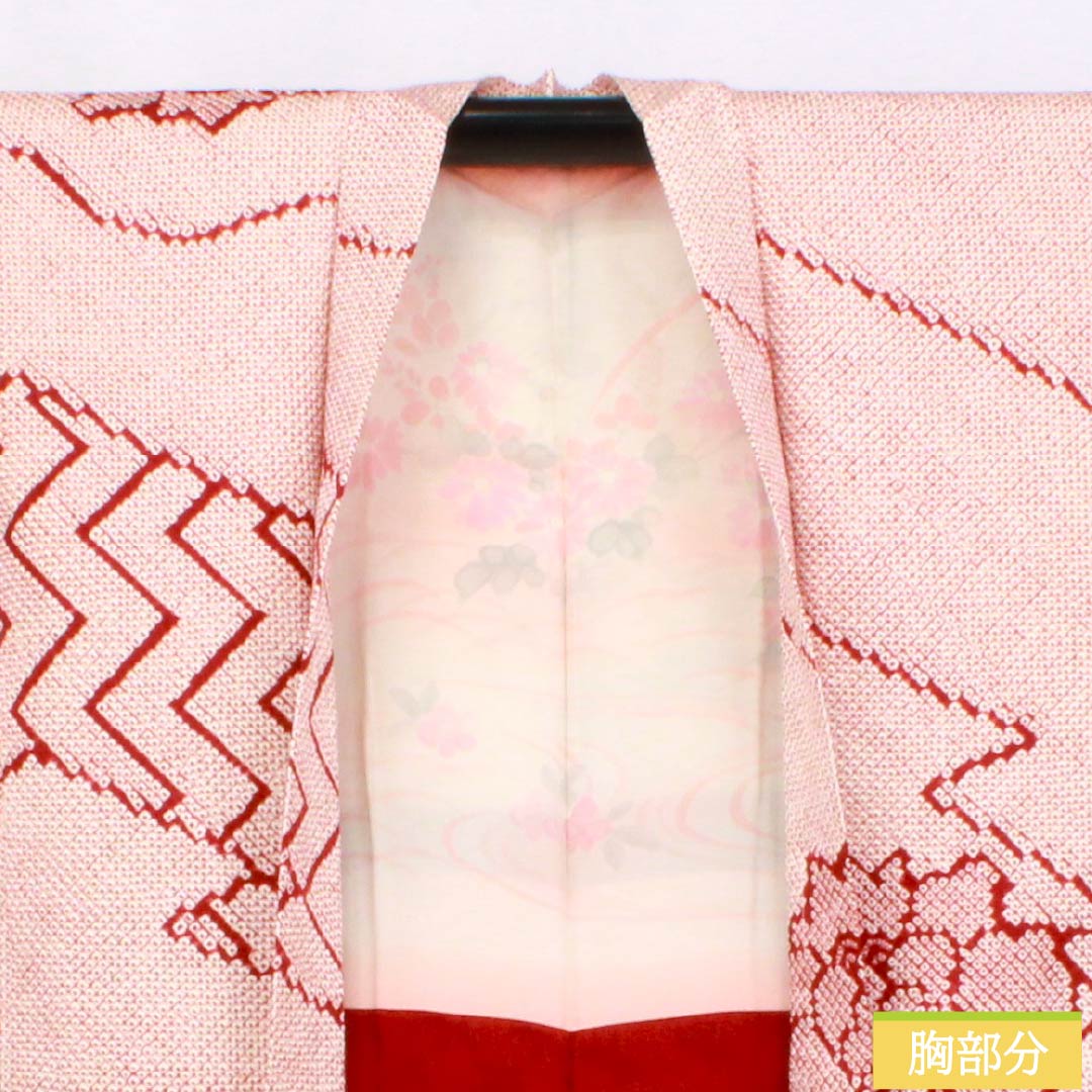 羽織 正絹 Sランク 身丈87cm 裄丈67cm 生臙脂色(しょうえんじいろ) 絞り 花 袷 赤系 1117001322912