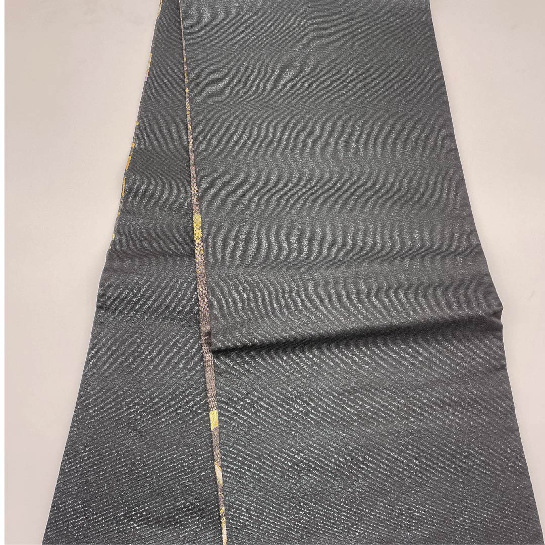 袋帯 黒色 振袖用 唐花模様 鳳凰 帯丈435cm 正絹 Aランク 六通 フォーマル 黒系 1123007133310