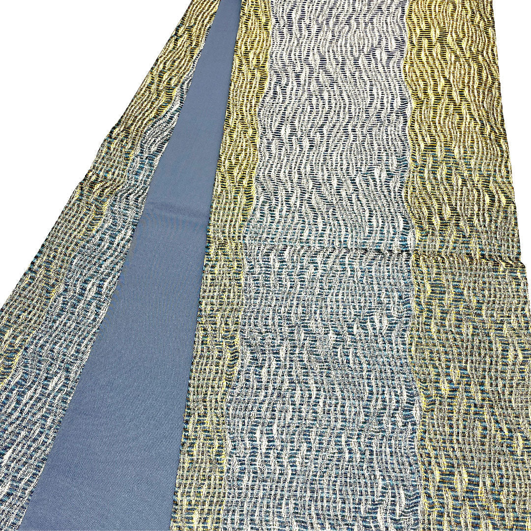 袋帯 さざ波 よろけ縞 帯丈444cm 正絹 Sランク 全通 セミフォーマル 青系 1123002582317
