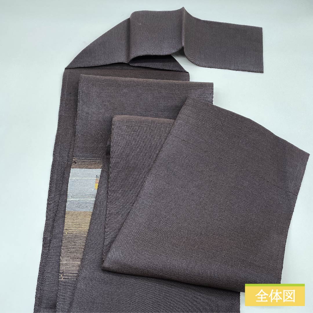 Nagoya obi, kimono color, checkered pattern, horizontal stripes, obi length 400cm, pure silk, S rank, point pattern, casual, brown, 1124006432414, pine needle style