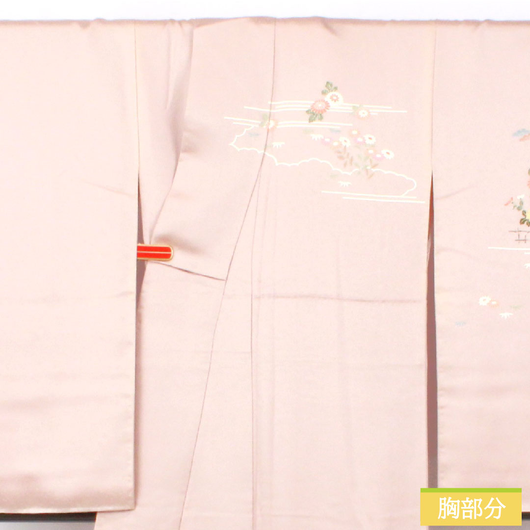 訪問着 正絹 袷 身丈160.5cm 裄丈63cm 白梅色(しらうめいろ) 京友禅 茶屋辻模様 Bランク ピンク系 1112005894413