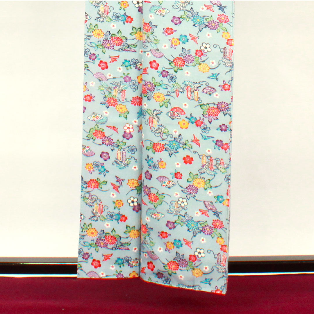 Komon, Length 160cm, Sleeve length 62cm, Lined, Light indigo, Stencil dyeing, Floral pattern, Pure silk, S rank, Blue 1115002742417