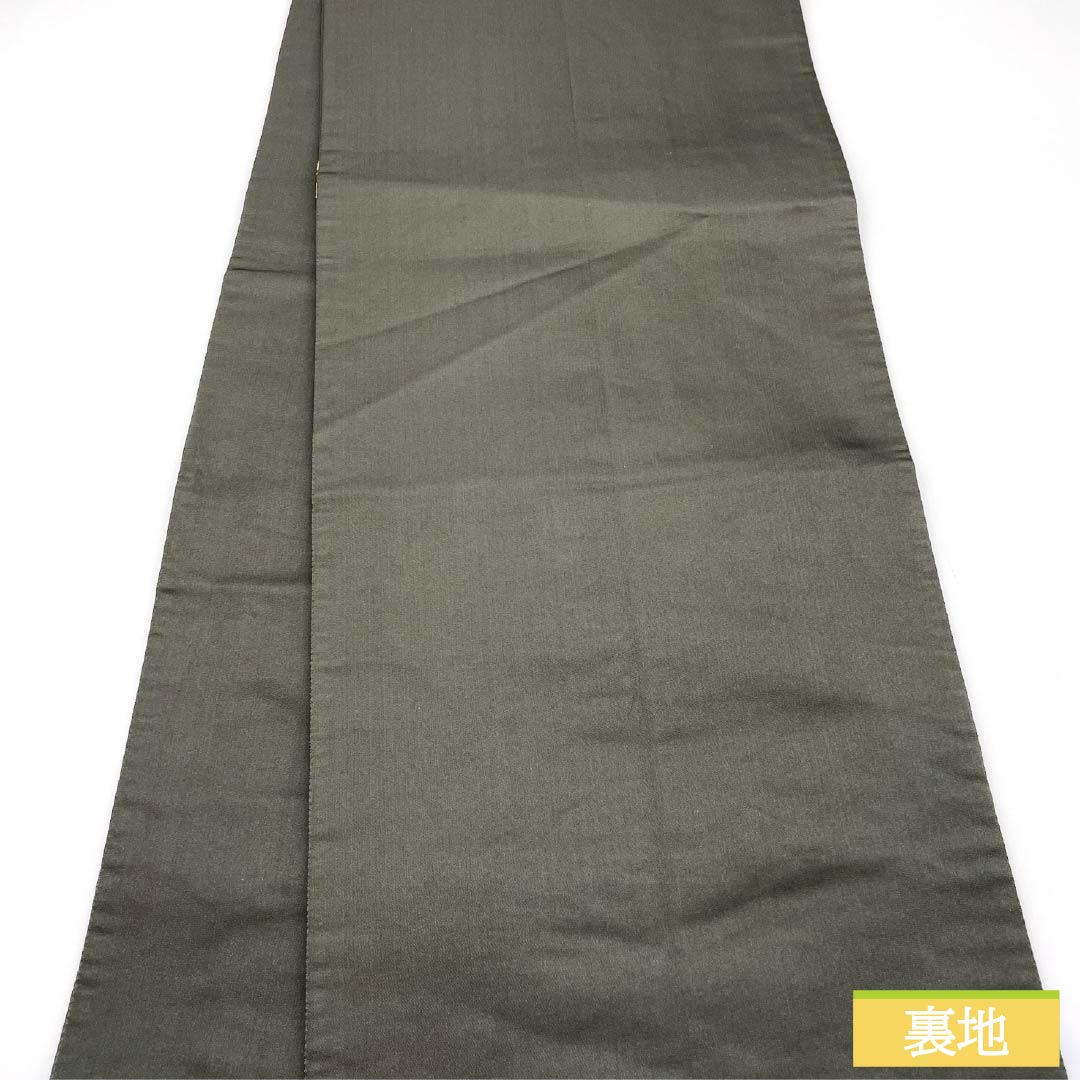 Formal, green-toned, pure silk obi (sash) for formal wear with a formal kimono (tomesode) by Shirayaen Oba. Features a bird and floral pattern, length 436cm, S rank, and six-fold hem. Product code: 1123014172319.