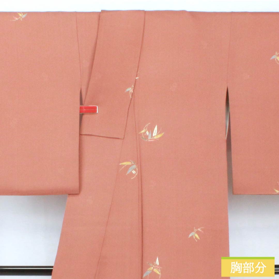 Komon, pure silk, length 163.5cm, sleeve length 66cm, lined, Tokiasagi-iro (light blue), Kyo-Yuzen, bamboo leaf, pearl tone finish, S rank, brown, 1115005742414