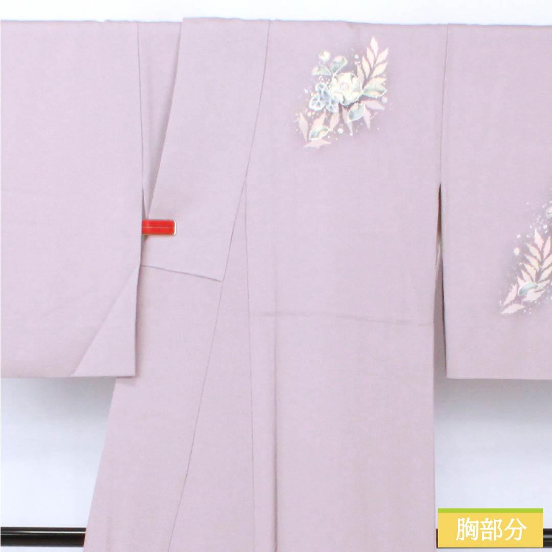 Visiting Kimono, Pure Silk, S Rank, Lined, Length 165cm, Sleeve Length 64.5cm, Shrimp-colored, Kyoto Yuzen, Tsujigahana Pattern, Purple, Item Number: 1112007222520