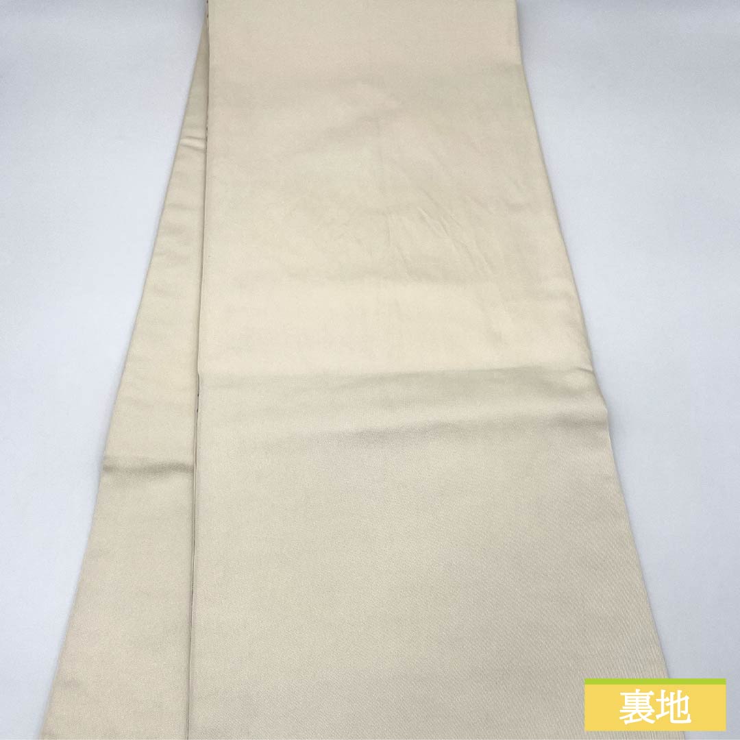 袋帯 正絹 胡粉色(ごふんいろ) 唐織 向かい鶴 吉祥文様 留袖用 帯丈454cm Sランク 六通 フォーマル クリーム系 1123013432415