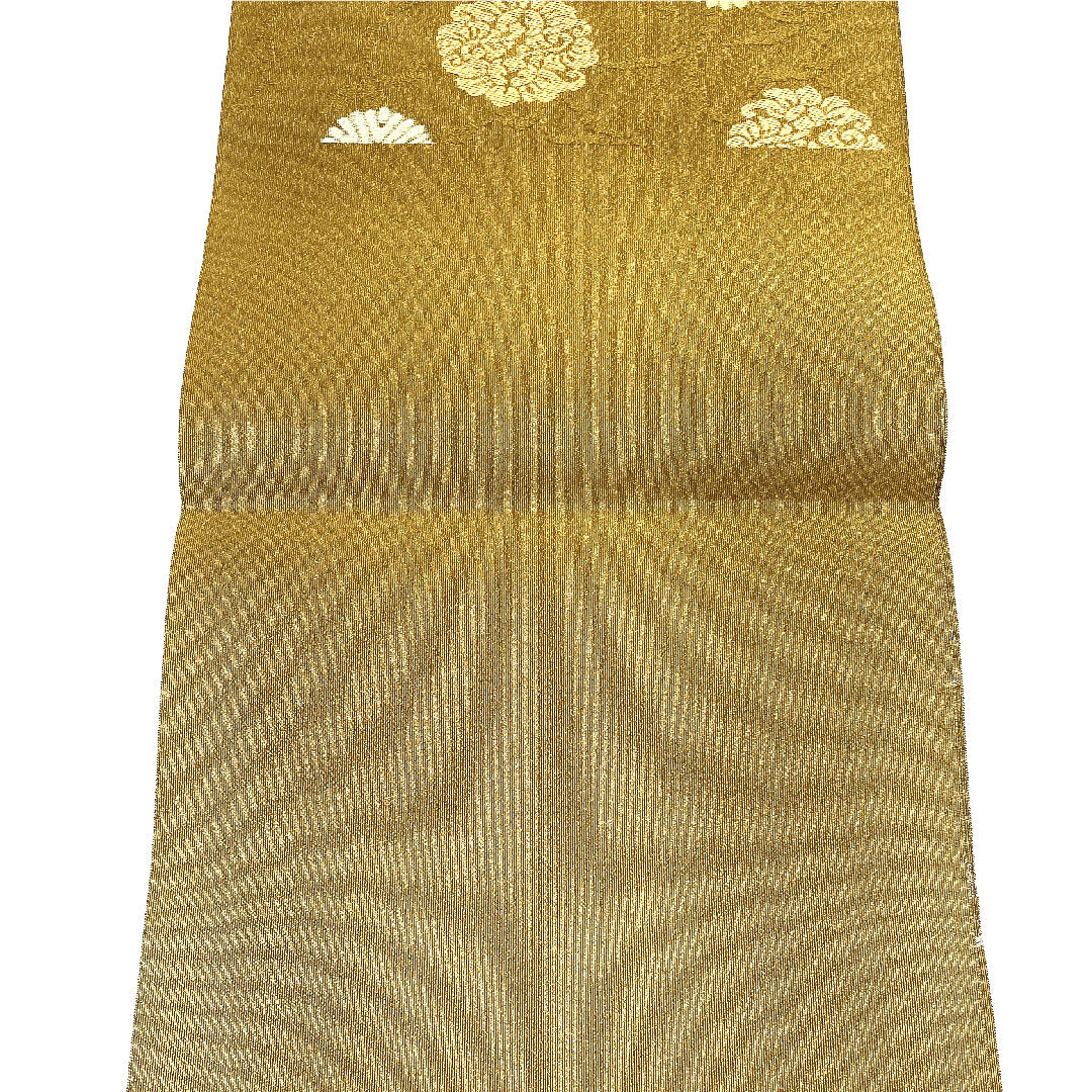 Nagoya obi, genuine silk, NEW rank, pine needle crests, Matsuba tailoring, obi length 368cm, Rokutsu, semi-formal, yellow-ochre, 1124001281323