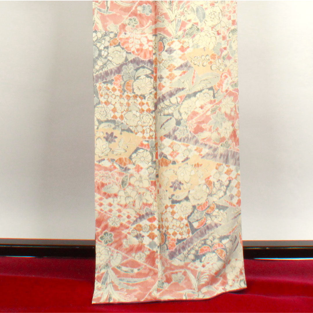 小紋 身丈164cm 裄丈64cm 袷 宍色 辻ヶ花 正絹 Sランク ピンク系 1115002272413