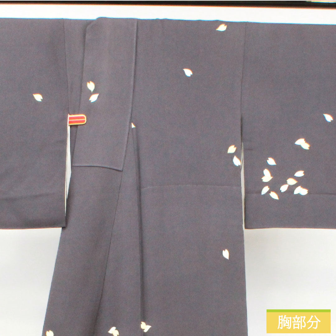 Homongi, pure silk, lined, length 159.5cm, sleeve length 68.5cm, deep purple, Rakuraku Studio, Sakura, A rank, purple, 1112003793320