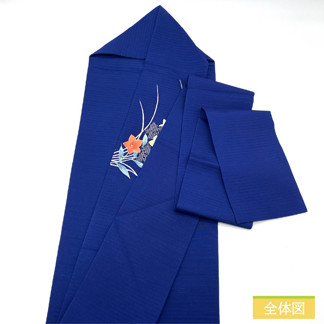 名古屋帯 正絹 瑠璃色(るりいろ) 夏帯 染め帯 桔梗 帯丈356cm Sランク ポイント柄 セミフォーマル 青系 1124008582317 名古屋仕立て