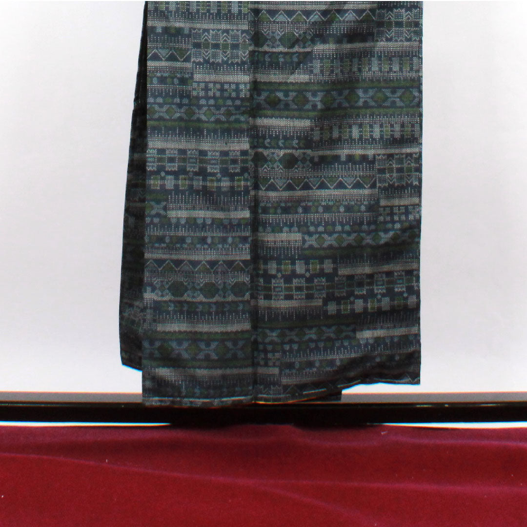 Tsumugi, Length 153cm, Sleeve length 63.5cm, Navy blue, Geometric pattern, Pure silk, S rank, Lined, Navy blue, 1116001942218