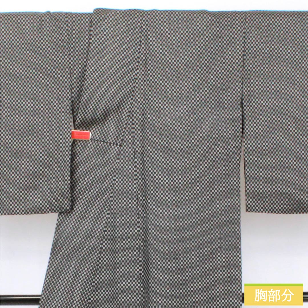 Pure silk tsumugi (pongee) - Grade A, length 165cm, sleeve length 66.5cm, Igeta Kasuri pattern, single layer, black, product number 1116004763510