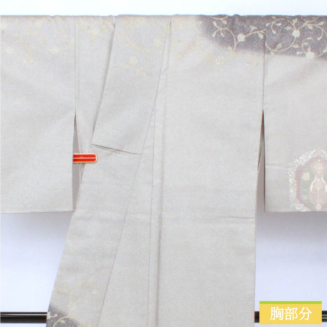 訪問着 正絹 Sランク 袷 身丈164.5cm 裄丈64.5cm 絹鼠色(きぬねずいろ) 蘇州刺繍 汕頭刺繍 抽象模様 グレー系 1112006422422