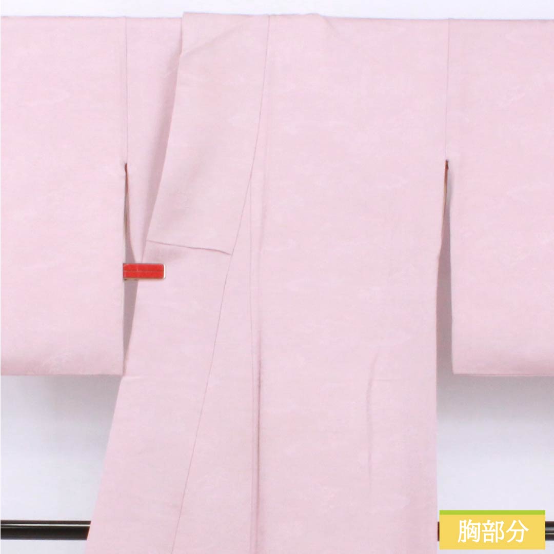 色無地 正絹 Bランク 身丈162.5cm 裄丈67cm 退紅色(あらそめいろ) 一つ紋 中陰五三桐 風景 袷 ピンク系 1114002344413