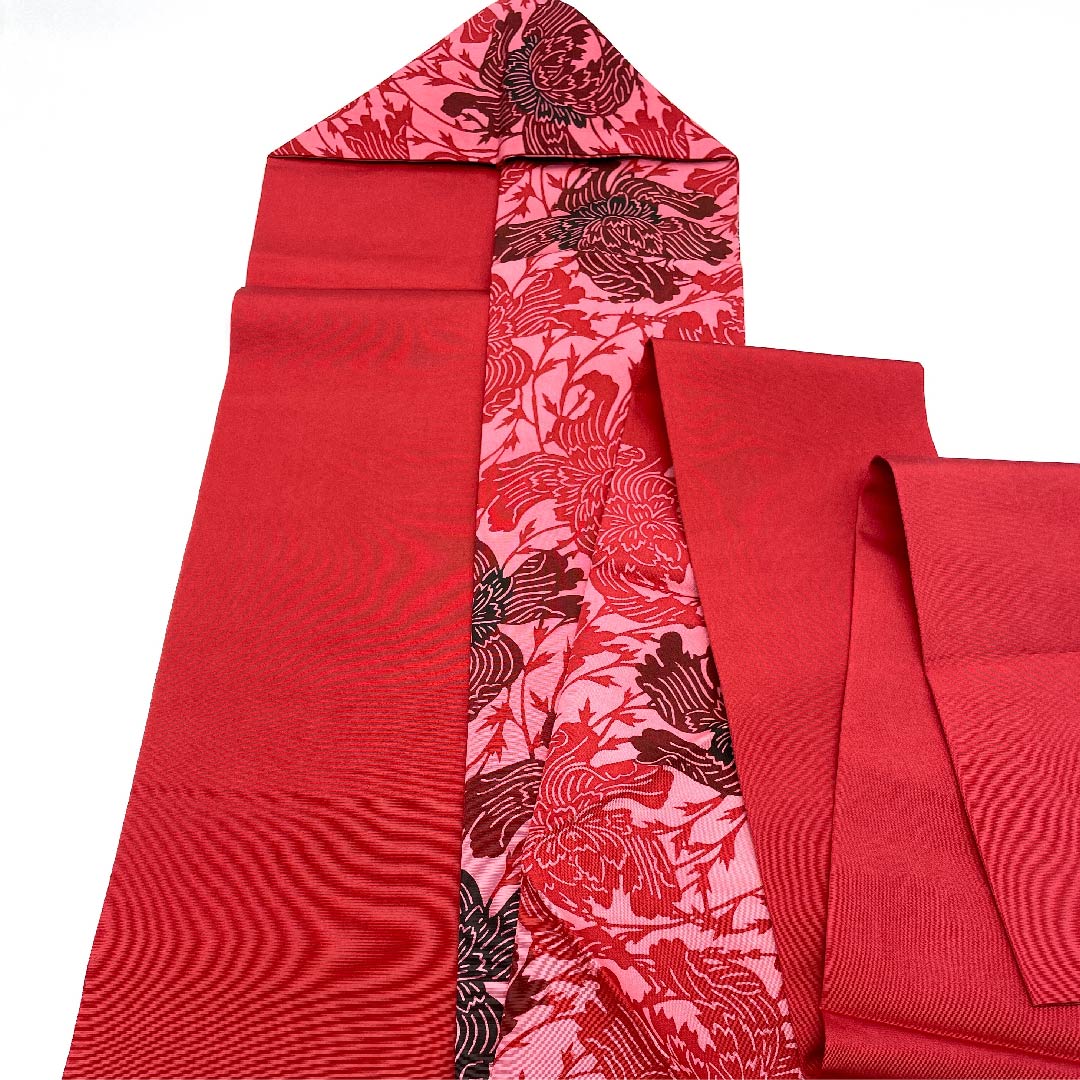 名古屋帯 中紅花色 草花模様 染帯 帯丈358cm 正絹 Aランク 六通 カジュアル 赤系 1124003493312 名古屋仕立て