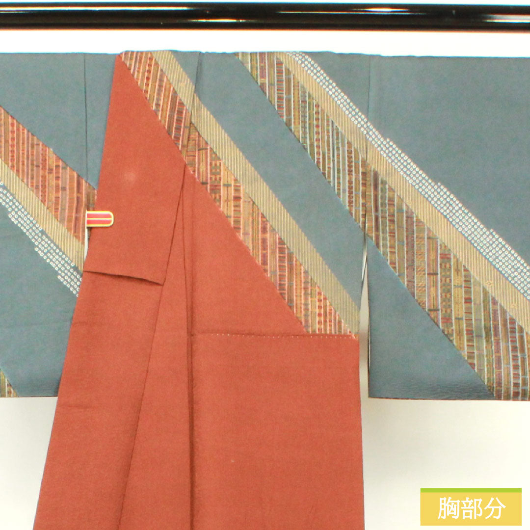 訪問着 正絹 袷 身丈159.5cm 裄丈67.5cm 納戸鼠色(なんどねずいろ) 茶褐色(ちゃかっしょく) 京友禅 抽象模様 Aランク グラデーション系 1112004533399