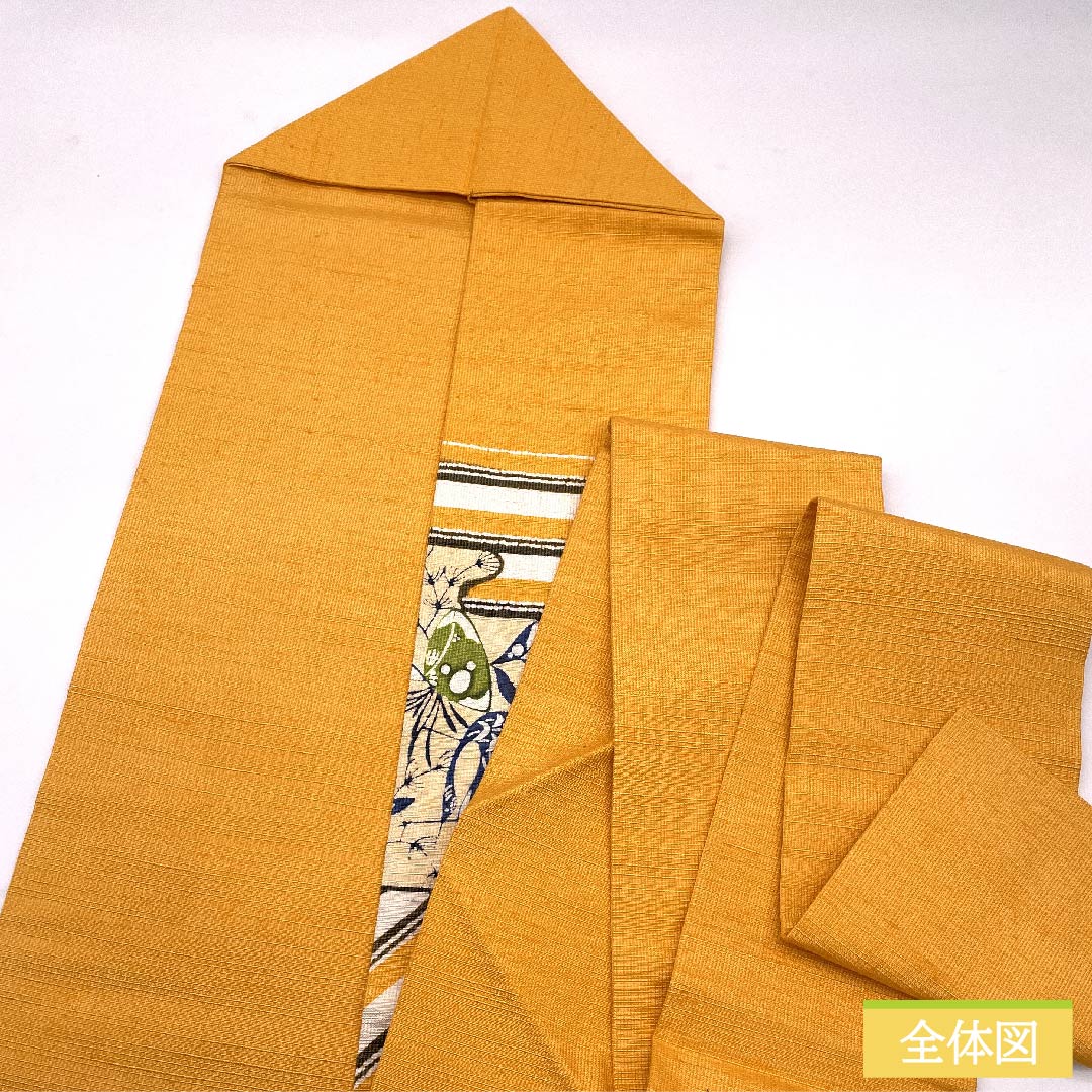 Nagoya obi, Forget-me-not color, stencil-dyed, crane, pongee fabric, obi length 362cm, pure silk, S rank, point pattern, casual, orange, 1124005482326, Nagoya style