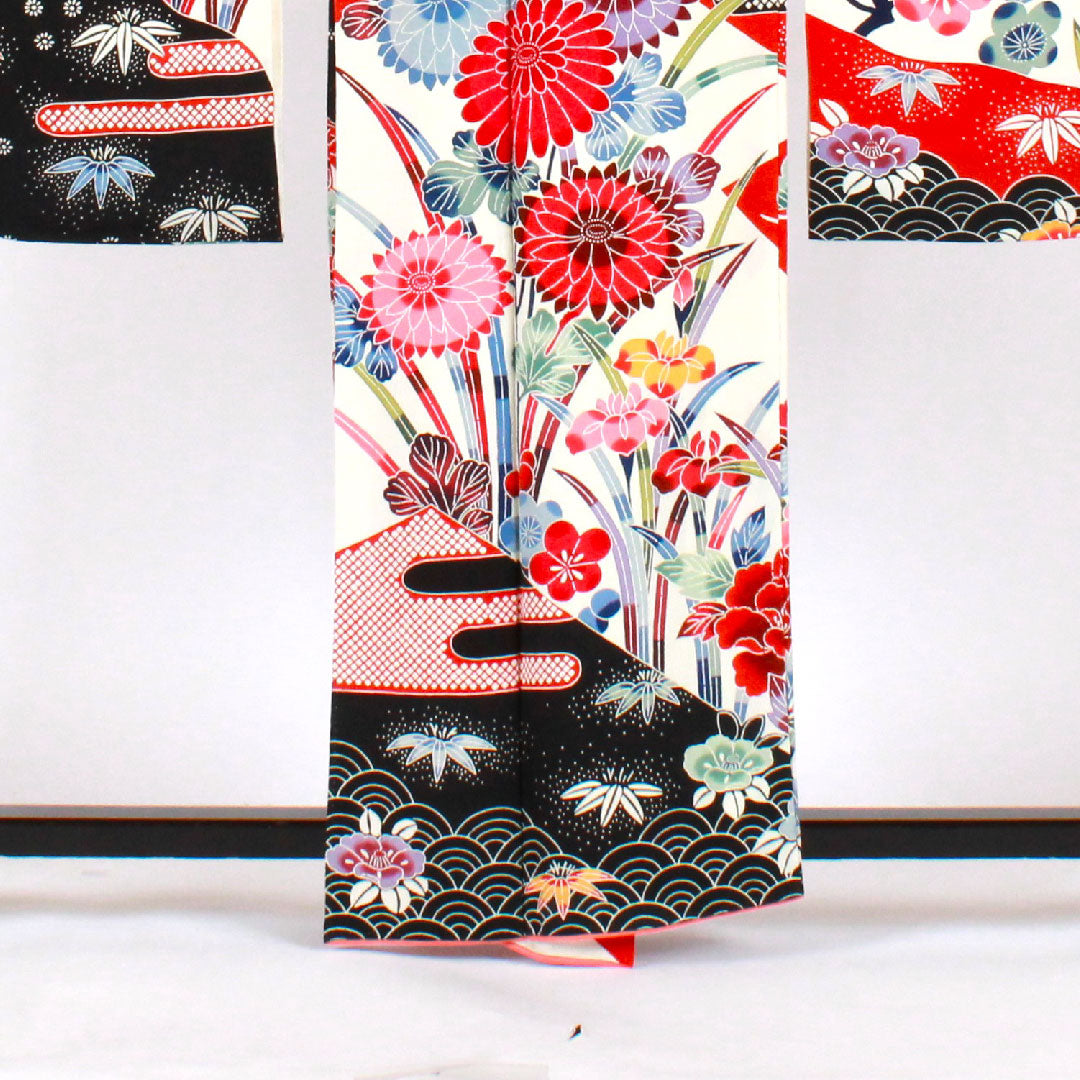 振袖 身丈160cm 裄丈63cm 袷 京紅型 松竹梅 青海波 正絹 Aランク 白系 1113000793411