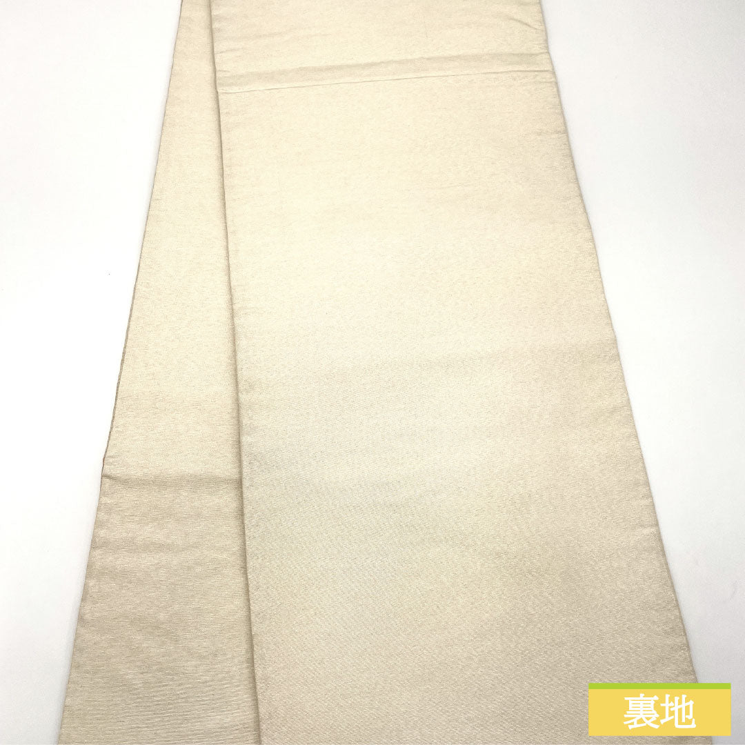 Fukuro obi, pure silk, A rank, Nishijin-ori, cloud patterns, small flowers, obi length 428cm, rokkutsu, formal, silver tones, 1123017233322