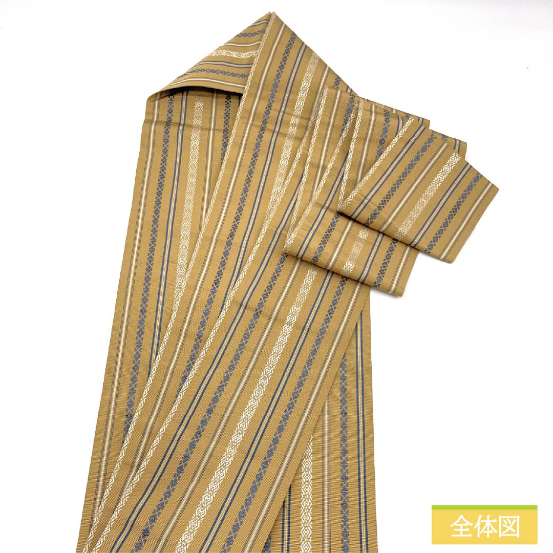 Nagoya Obi, Pure Silk, S-Rank, Straw-Colored, Hakata-Weave, Kenjo Pattern, 365cm Long, Full Length, Casual, Beige, Item Number: 1124009432325, Nagoya Style