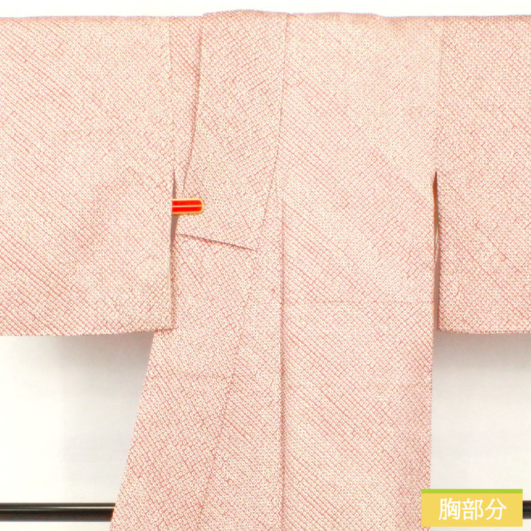 小紋 正絹 身丈155cm 裄丈63cm 袷 積紅色(せきこういろ) 総絞り 疋田絞り Aランク 紫系 1115004643320