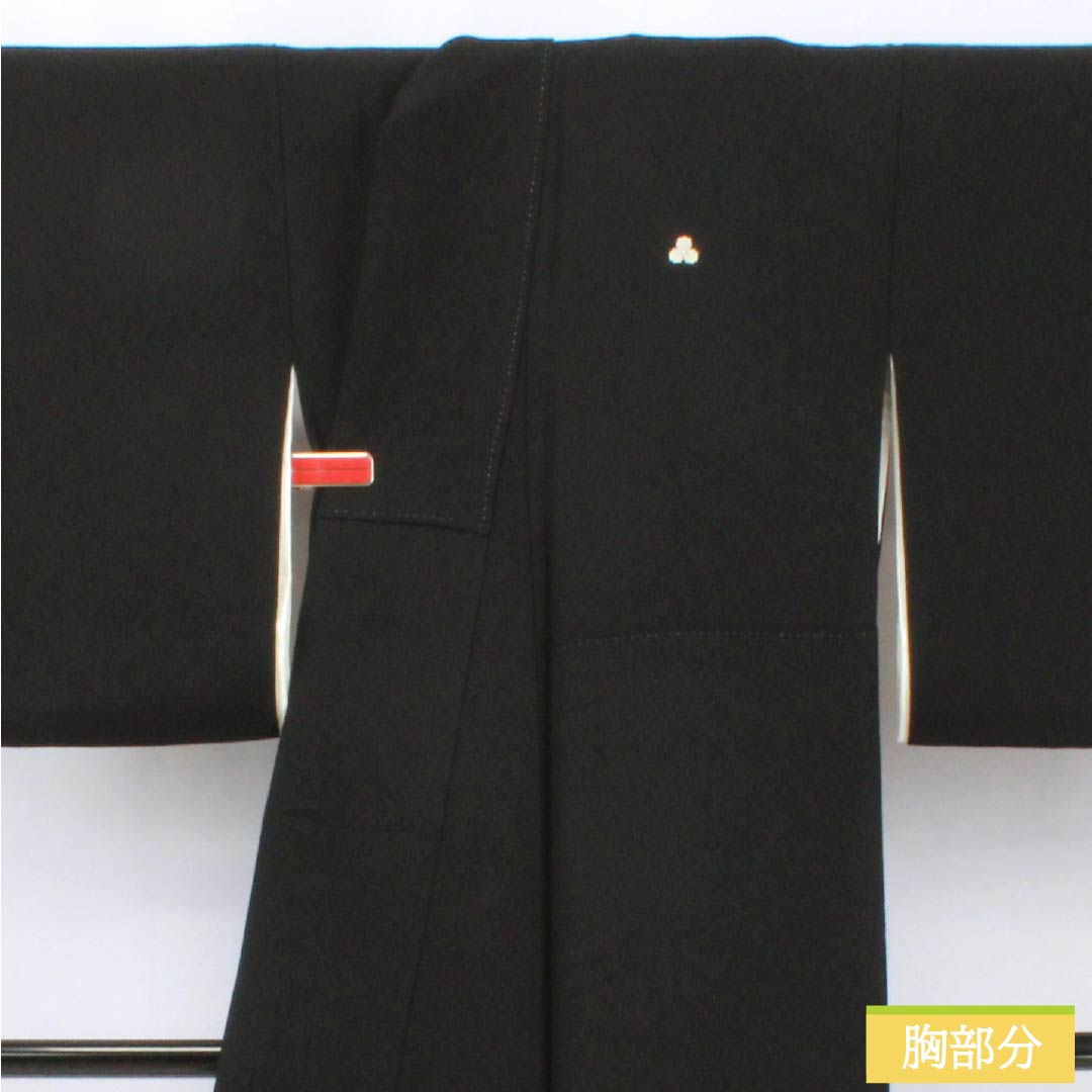 Black formal kimono, pure silk, A-rank, length 160.5cm, sleeve length 64cm, lined, five crests, three oaks, crane, pine, turtle, fan design, black, 1111001903410