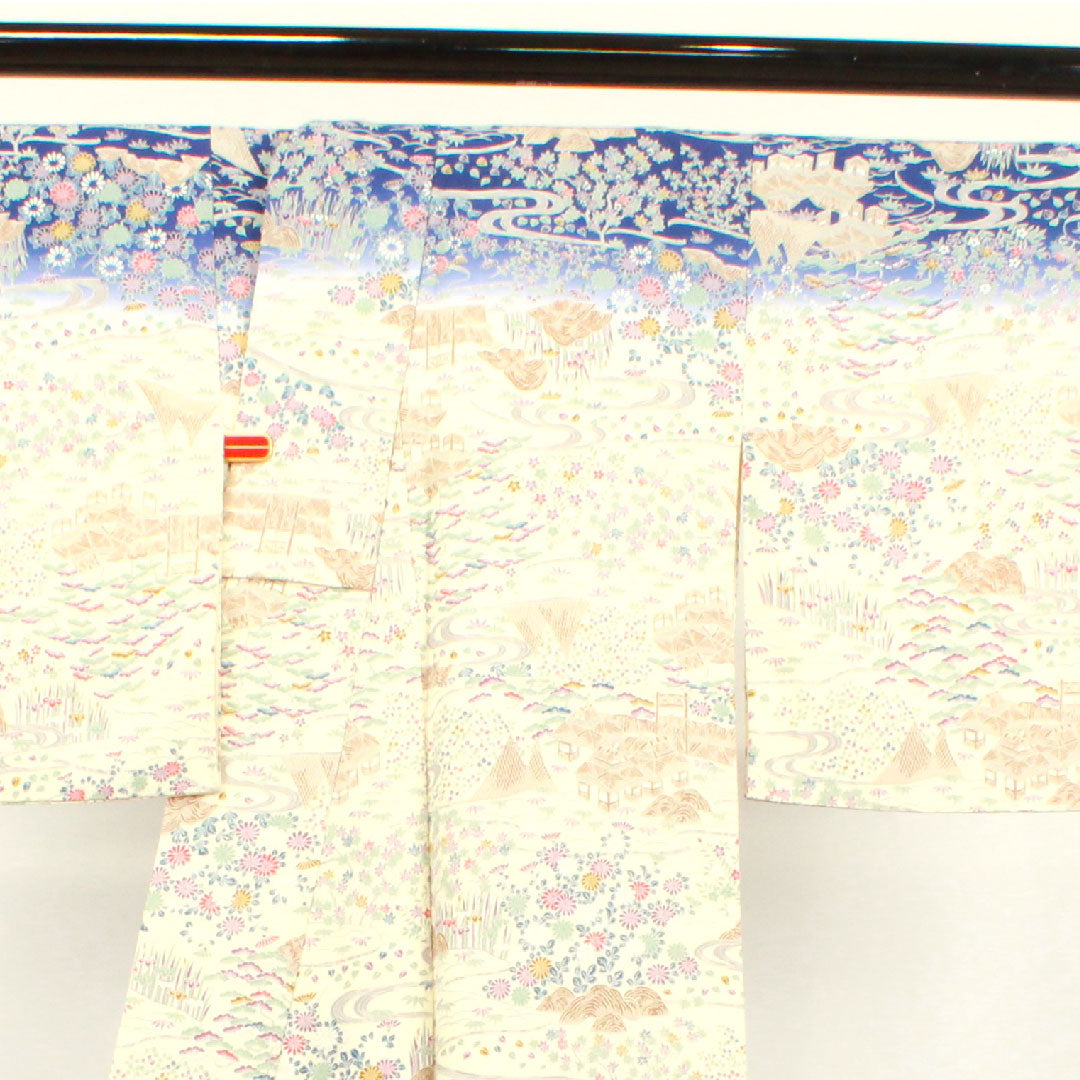Homongi, pure silk, lined, length 158.5cm, sleeve length 65cm, milky white, Kyo-Yuzen, Chayatsuji, S rank, cream color, 1112002972315
