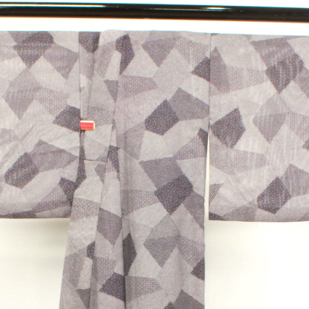 Summer kimono, polyester, komon, length 158cm, sleeve length 62cm, purple, washable kimono, Edo komon, silk, S rank, purple, 1132000722320