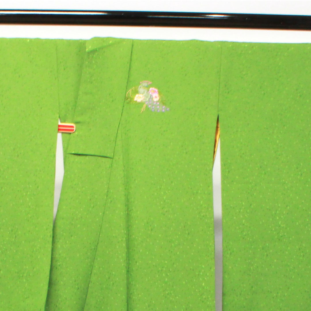 Plain color polyester evergreen washable kimono Length 156cm Sleeve length 63cm Lined S rank Green 1114001072319