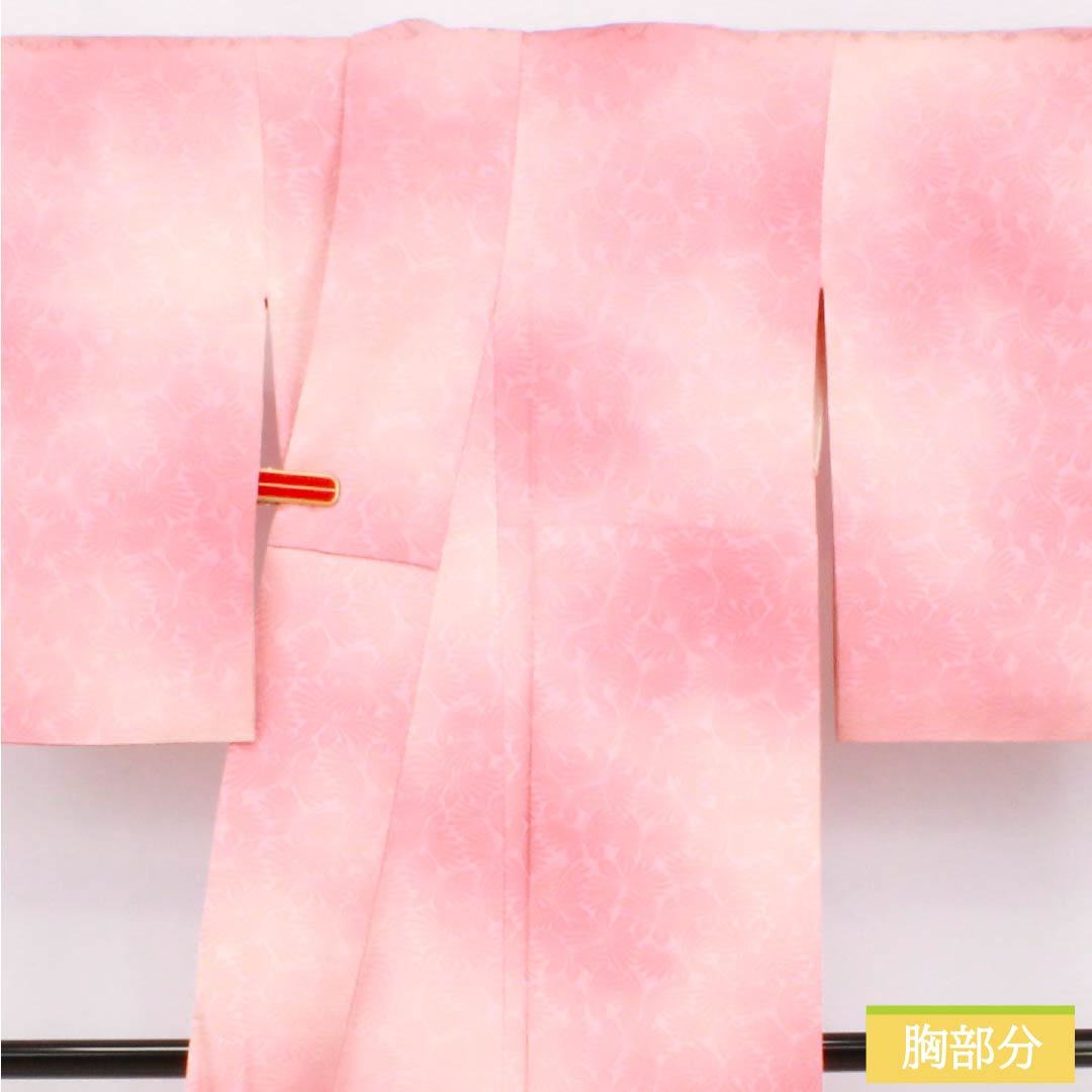 色無地 正絹 Bランク 身丈148.5cm 裄丈61.5cm 一重梅色(ひとえうめいろ) 一つ紋 揚羽蝶 ぼかし染め 袷 ピンク系 1114002634113