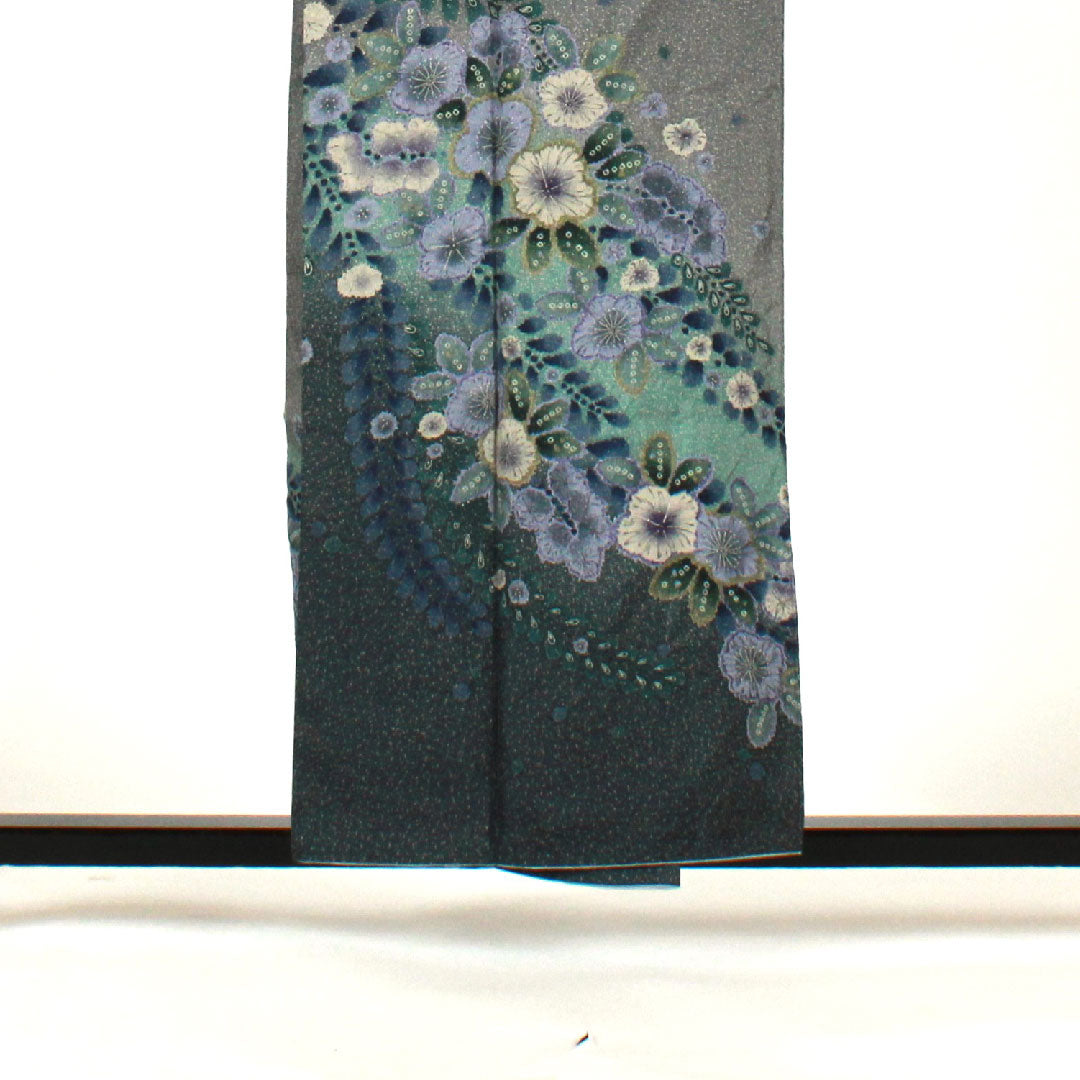 Homongi, lined, length 157cm, sleeve length 64cm, Tsujigahana, Oshima Tsumugi, pure silk, S rank, gray, 1112001282322