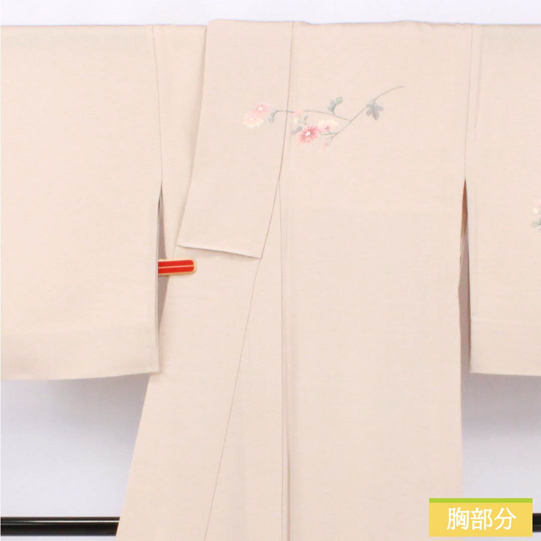 訪問着 正絹 Aランク 単衣 身丈167cm 裄丈68.5cm 翁茶色(おきなちゃいろ) 京友禅 鳥 菊花 ピンク系 1112006103513