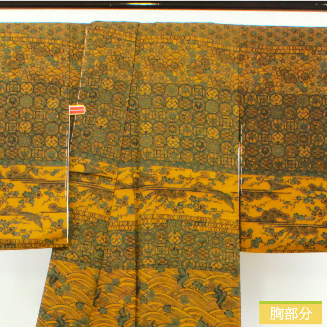 Small pattern, pure silk, length 161.5cm, sleeve length 65cm, lined, yellow oak color, stencil dyeing, auspicious motif, S rank, yellow, 1115004192423