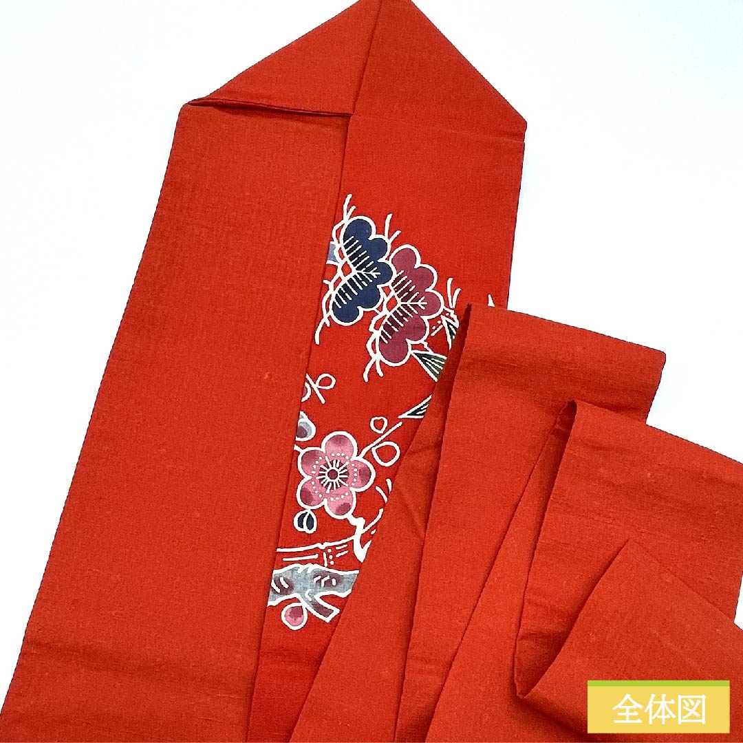 Nagoya obi, cinnabar color, Kyoto Bingata, classic pattern, pine, bamboo, plum, obi length 365cm, pure silk, S rank, point pattern, casual, red, 1124005332312, Nagoya style