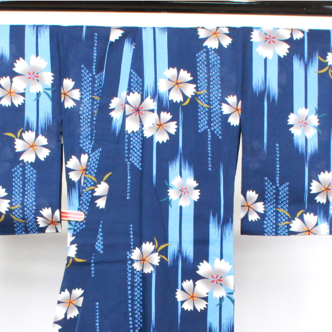 Yukata, navy blue, cherry blossom, cotton, S rank, single layer, length 165cm, sleeve length 67cm, navy blue, 1118002052518