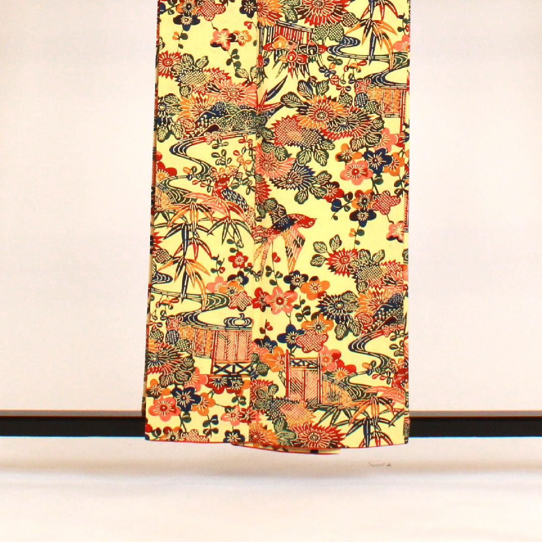 小紋 身丈158cm 裄丈65cm 袷 型染 紬地 正絹 Sランク 黄系 1115000502323