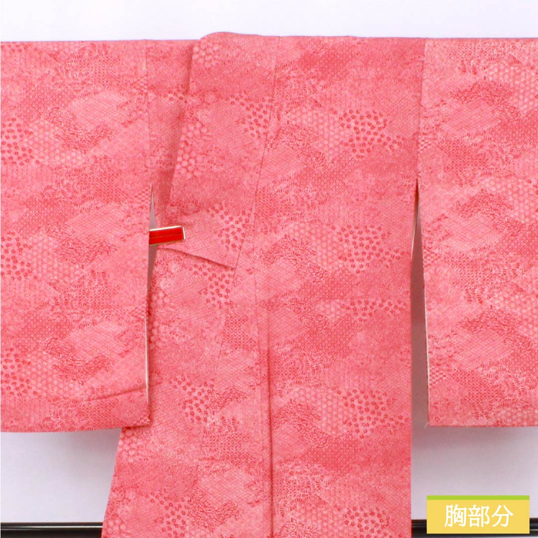 小紋 正絹 Aランク 身丈149.5cm 裄丈60cm 袷 柘榴色(ざくろいろ) 江戸小紋 裂取り 赤系 1115006943112