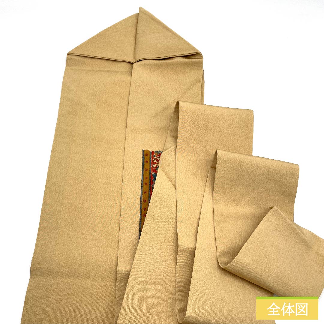 名古屋帯 山吹鼠色 更紗模様 帯丈359.5cm 正絹 Aランク ポイント柄 カジュアル ベージュ系 1124006063325 名古屋仕立て