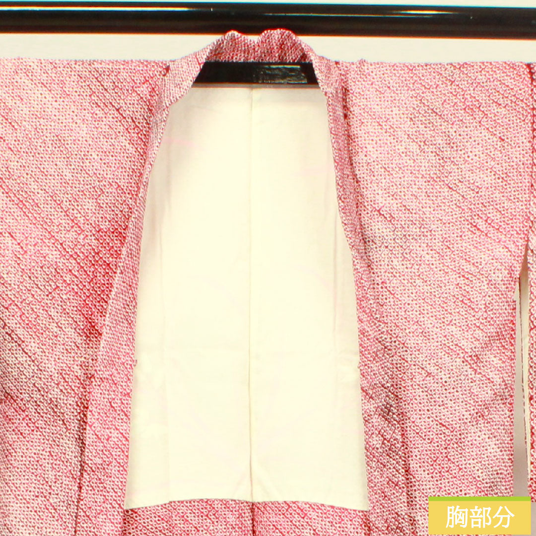 羽織 正絹 身丈81cm 裄丈65cm 深紅色 総絞り 抽象模様 Sランク 袷 赤系 1117000662912