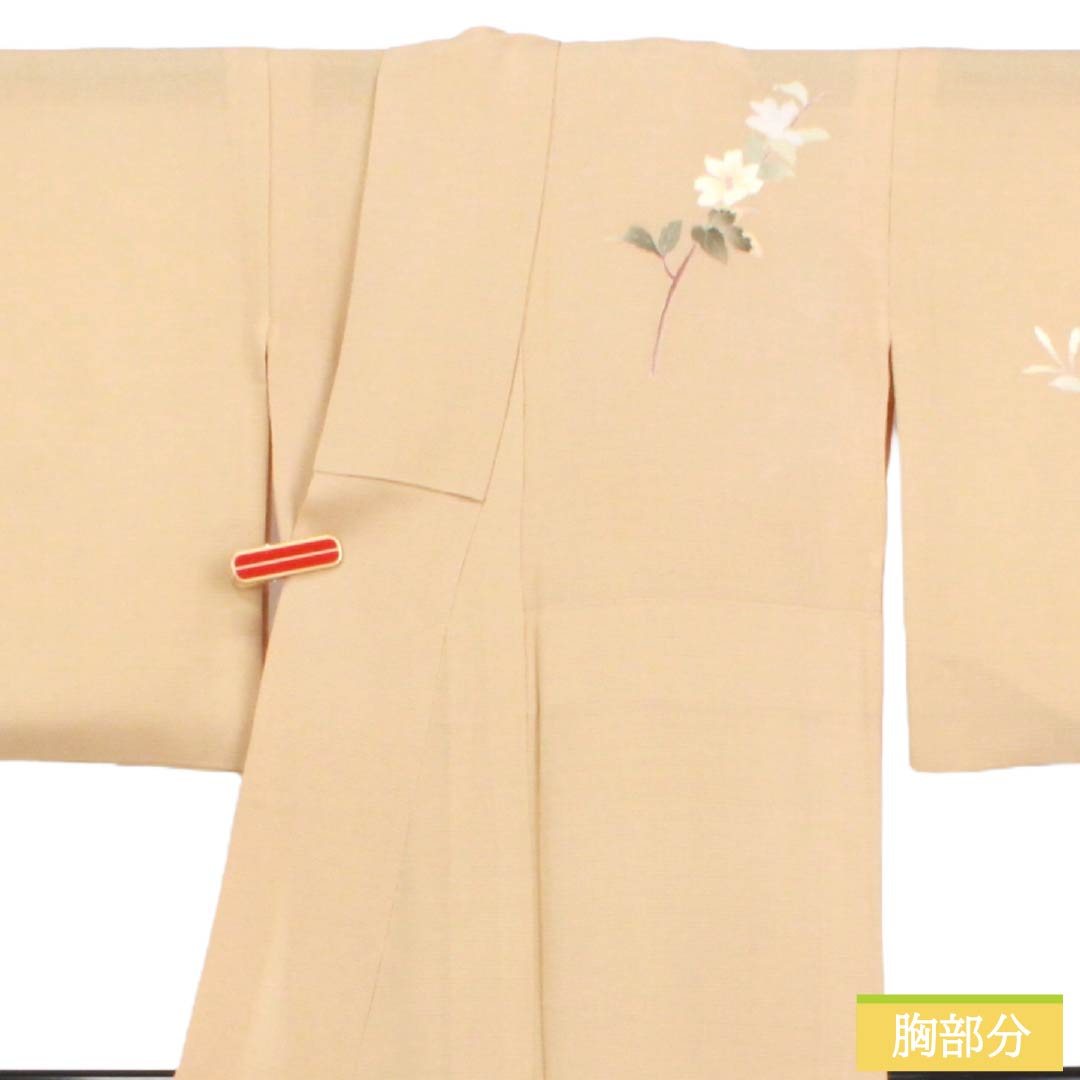 夏物 正絹 付下げ Sランク 身丈150.5cm 裄丈62cm 丁子色(ちょうじいろ) 南克治 加賀友禅 一つ紋 絽 ベージュ系 1132005062125