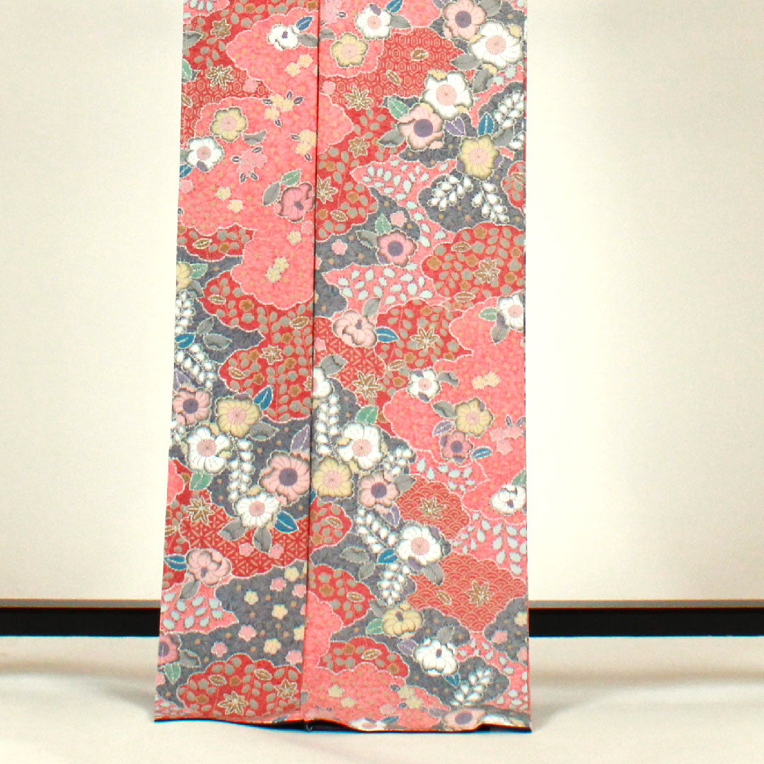 小紋 身丈170cm 裄丈66cm 袷 辻ヶ花 洗える着物 ポリ Sランク ピンク系 1115000752513