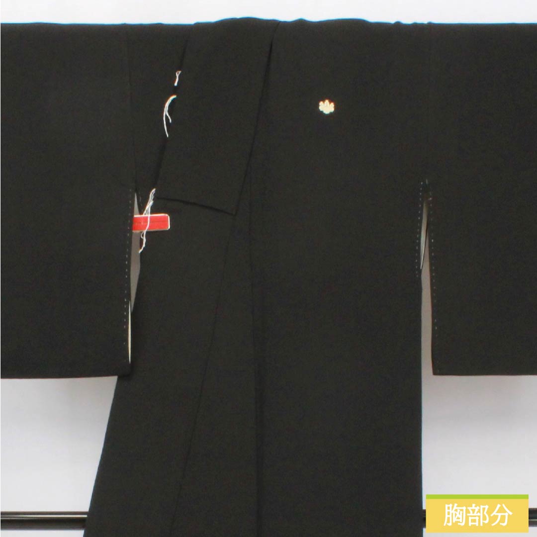 Black Tomesode (Japanese Kimono) - Pure Silk, Grade A, Length 155.5cm, Sleeve Length 63cm, Lined, Kyoto Yuzen, Five Crests, Gosan Paulownia, Auspicious Motifs, Imperial Carriage, Chaya-tsuji, Five Crests, Black, Item Number 1111001943310