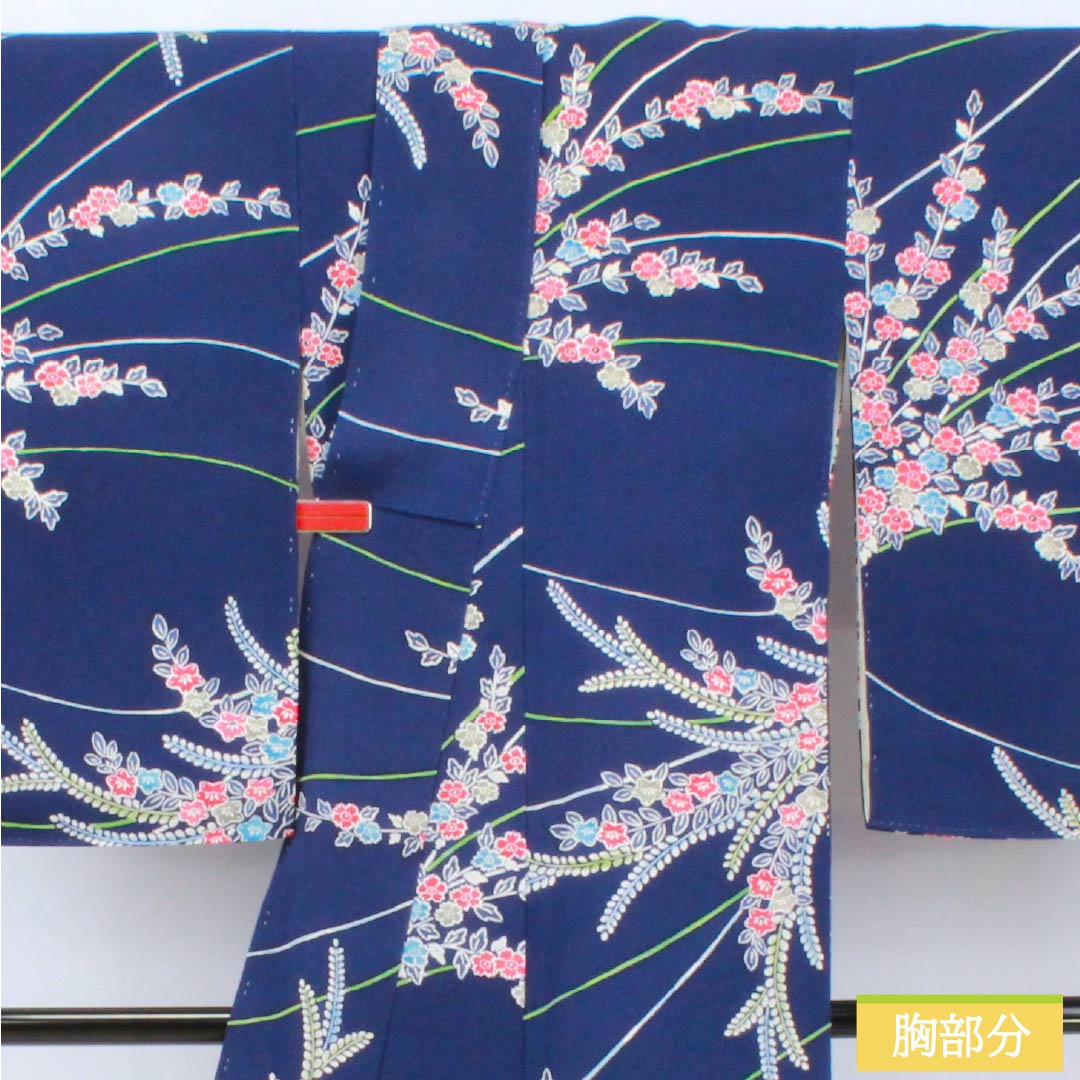 小紋 正絹 Sランク 身丈159.5cm 裄丈63cm 袷 紺色(こんいろ) 型染 草花模様 紺系 1115006842318
