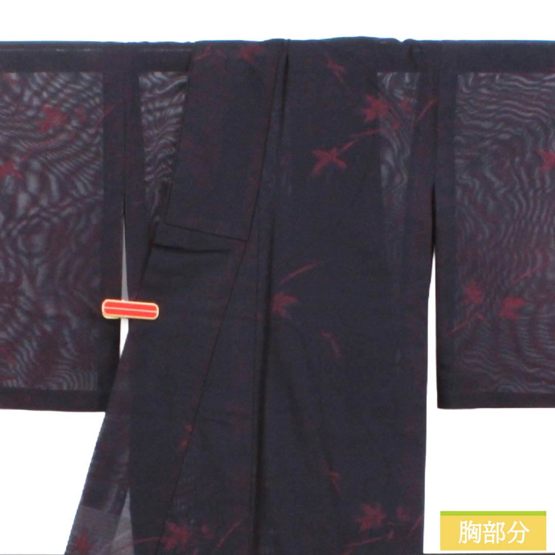 夏物 正絹 お召 Aランク 身丈151cm 裄丈64cm 紫黒色(しこくしょく) 草花模様 紗 紫系 1132004663220