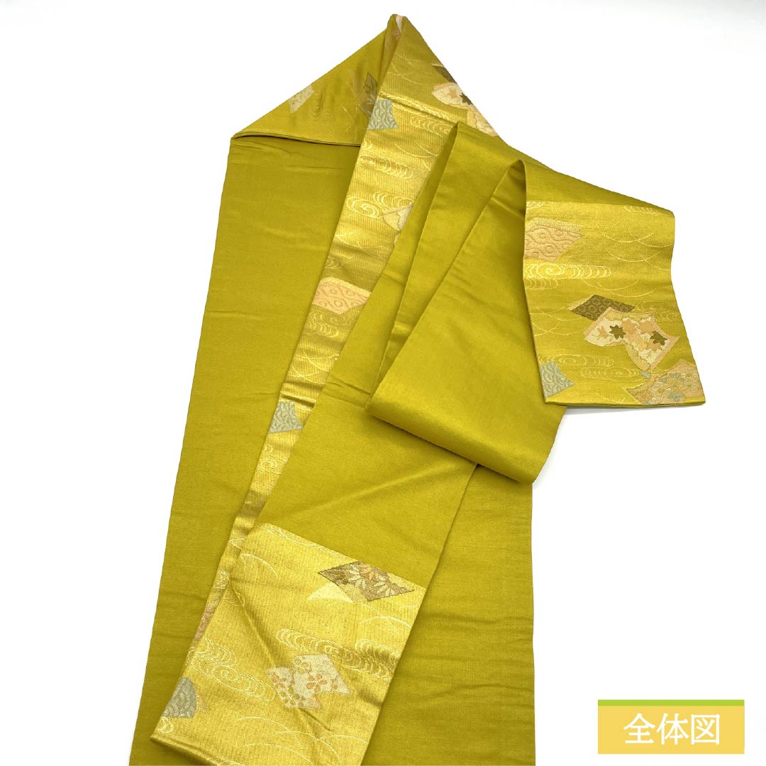 Nagoya Obi, Pure Silk, S-Rank, Gold (Kanairo), Japanese Pattern, Kanze Stream, Bamboo, Length 345cm, Six-Ply, Semi-Formal, Gold, Item No. 1124009612321, Nagoya Style