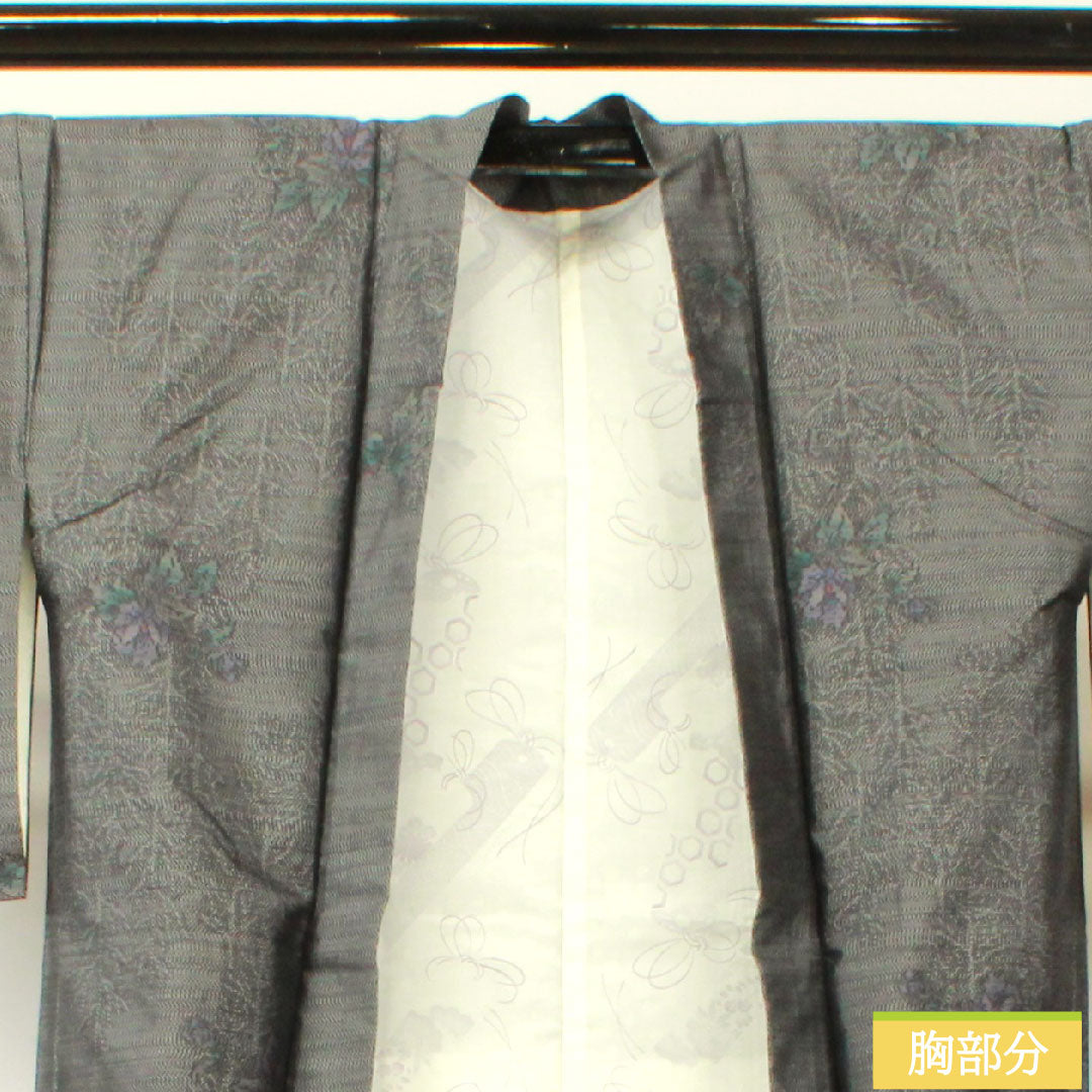 Haori, pure silk, length 84cm, sleeve length 66cm, Oshima Tsumugi, weft kasuri, floral pattern, S rank, lined, black, 1117001162910