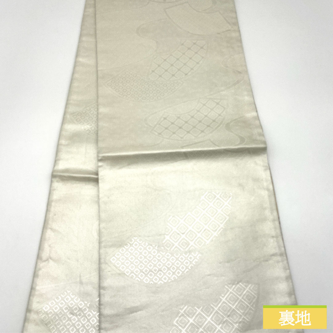Nishijin-ori Silk Fukuro Obi (Sash), Grade A, with a Fan and Auspicious Design, Length 434cm, Six-Ply, Formal, Silver, Product Number: 1123016173322