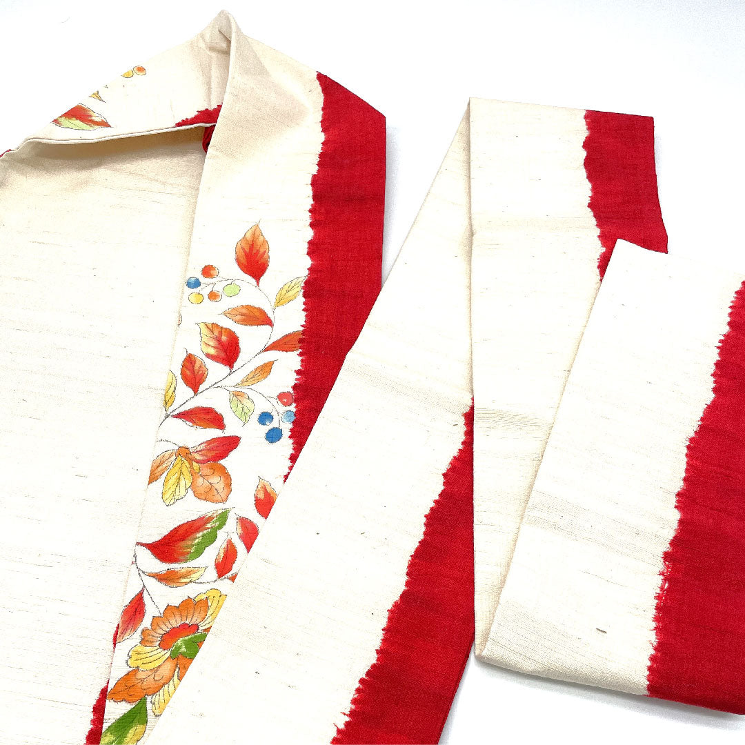 Nagoya obi, dyed obi, pongee fabric, floral pattern, obi length 358cm, pure silk, S rank, point pattern, casual, white, 1124002232311, Nagoya style
