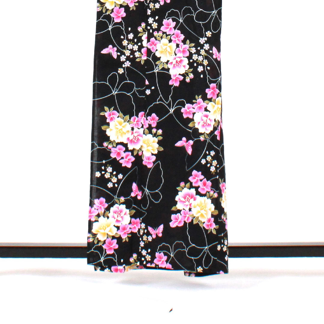 浴衣 花模様 木綿 Sランク 単衣 身丈161cm 裄丈60cm 黒系 1118000932410