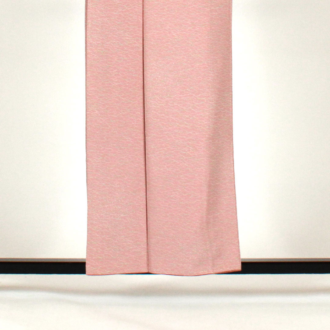 小紋 身丈157cm 裄丈62cm 袷 露芝模様 正絹 Sランク ピンク系 1115001052313